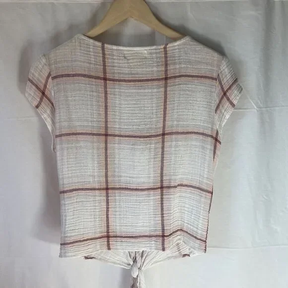 Anthropologie Cloth & Stone Mina Cream/Purple/Peach Gauze Self Tie Top Sz S - Picture 4 of 9